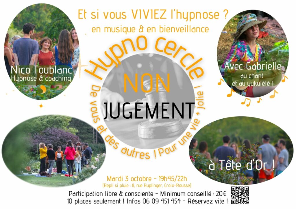 Atelier de développement personnel et d'hypnose au parc de la Tête d'Or à Lyon. Affiche